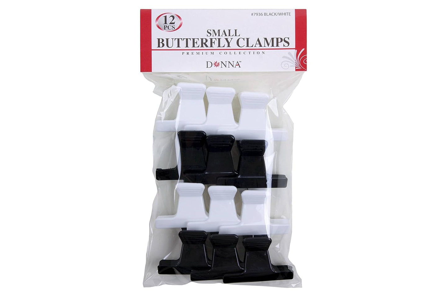 Donna Small Butterfly Clamps Black & White 12 PCS